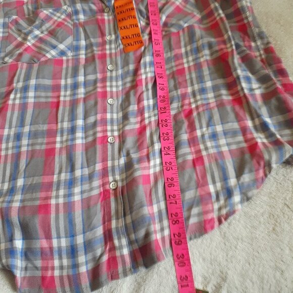 Jachs Girlfriend NWT Women's XXL Pink Gray Plaid Short Sleeve Button Down Shirt - Picture 10 of 10